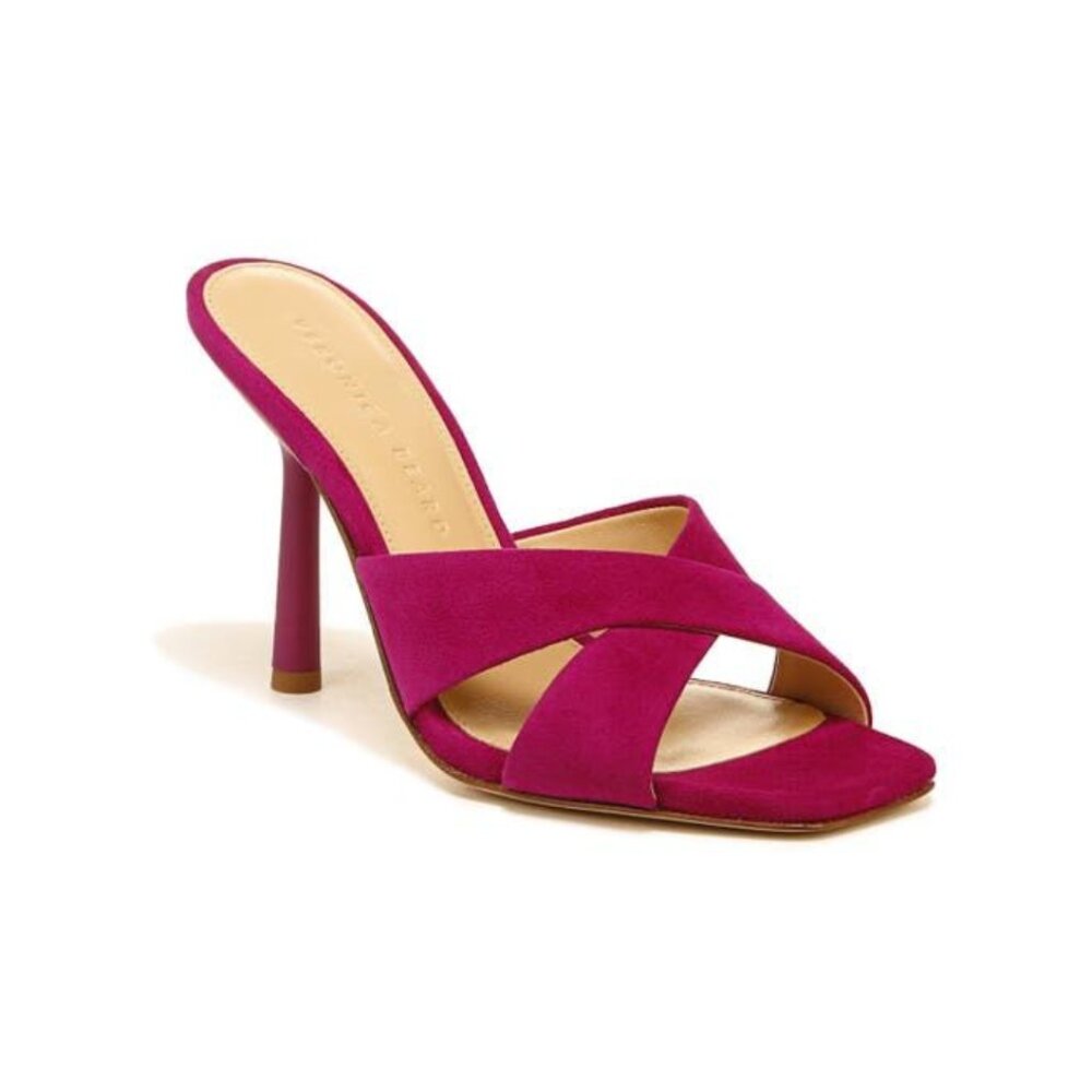 Veronica Beard Alsea Raspberry Pink Suede Mule Heels Square Toe Sandals Sz 8.5